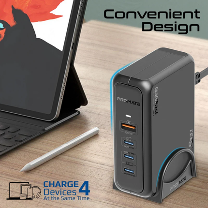 Promate GanPort-140 140W Super Speed GaN Charging Station - Ultra-Fast Power Delivery 3.1 with Multi-Port Hub
