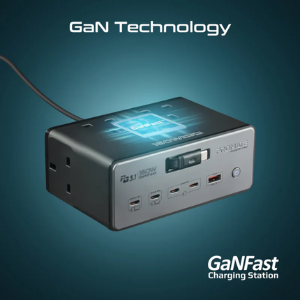Promate PowerBrix-160 160W GaN Desktop Charging Station - High-Power Hub with 3 AC Outlets and 65W USB-C Power Delivery