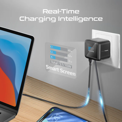 Promate Cubix-R70 70W Desktop Charging Station - Compact Cube Power Hub with 3 AC Outlets and 65W USB-C Power Delivery