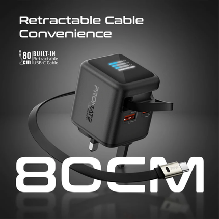 Promate Cubix-R70 70W Desktop Charging Station - Compact Cube Power Hub with 3 AC Outlets and 65W USB-C Power Delivery