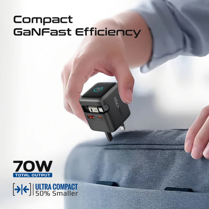 Promate Cubix-R70 70W Desktop Charging Station - Compact Cube Power Hub with 3 AC Outlets and 65W USB-C Power Delivery