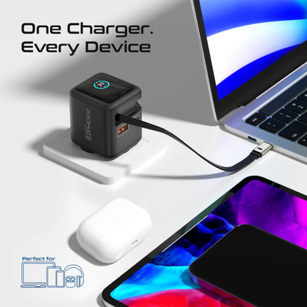 Promate Cubix-R70 70W Desktop Charging Station - Compact Cube Power Hub with 3 AC Outlets and 65W USB-C Power Delivery