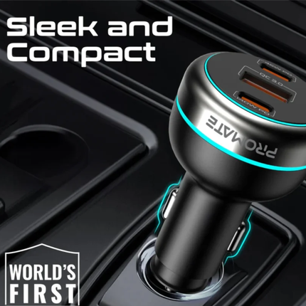 شاحن سيارة Promate PowerDrive-230W الخارق - قوة إجمالية 230 واط مع منفذ PD 3.1 بقدرة 140 واط وشاشة LCD