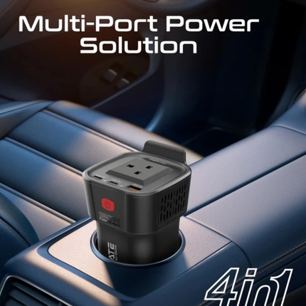 محول طاقة سيارة Promate Inverto-150 بقدرة 150 واط - انفيرتر بفيش كهرباء منزلي ومنفذ USB-C PD بقوة 30 واط