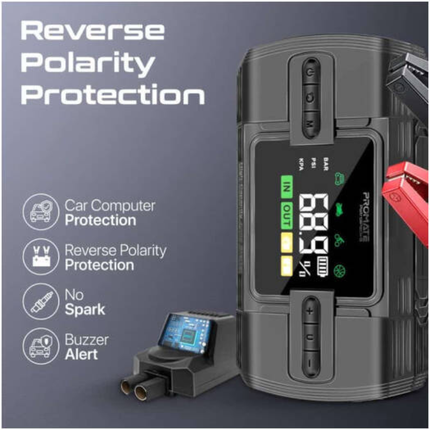 باور بانك ومنفاخ إطارات وجهاز تشغيل سيارة Promate PatrolPack-3 - قوة 1200 أمبير وضغط 150 PSI وسعة 12000 مللي أمبير