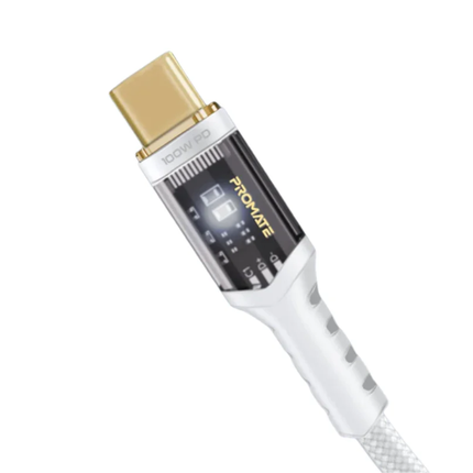Promate LucidLine-CC200 240W Ultra-Fast USB-C to USB-C Cable - Transparent Design with LED Lighting (2 Meters)