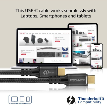 Promate PowerBolt240-2M 240W Thunderbolt 4 Cable - 40Gbps Data Transfer & 8K Video Support (2 Meters)