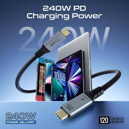 كابل Promate PowerBolt5-80G من الجيل القادم USB4 - نقل بيانات 80Gbps وقوة شحن 240 واط مع دعم 8K (1.2 متر)