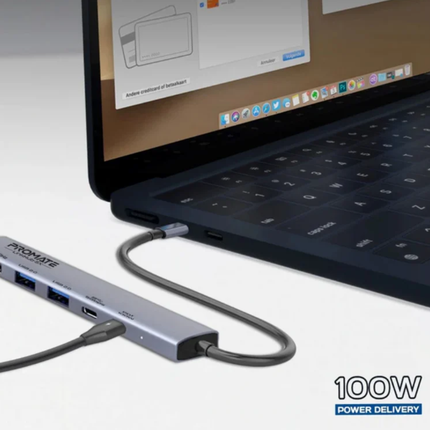 Promate LinkHub-5X 5-in-1 Multi-Function USB-C Hub - 100W Power Delivery, 4K HDMI, and Ultra-Fast USB 3.0 Ports