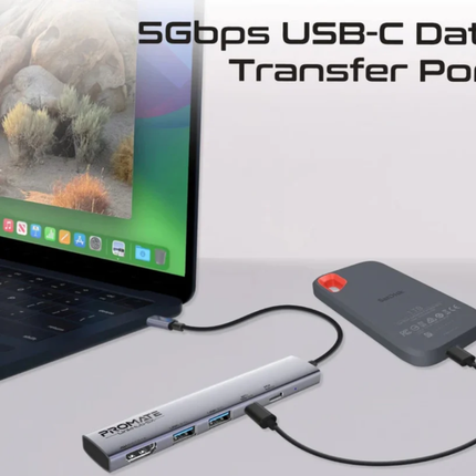 Promate LinkHub-5X 5-in-1 Multi-Function USB-C Hub - 100W Power Delivery, 4K HDMI, and Ultra-Fast USB 3.0 Ports