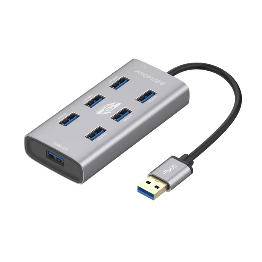 موزع منافذ Promate ezHub-7 بـ 7 منافذ USB 3.0 - سرعة نقل بيانات 5 جيجابت في الثانية للكمبيوتر واللابتوب موزع منافذ Promate ezHub-7 بـ 7 منافذ USB 3.0 - سرعة نقل بيانات 5 جيجابت في الثانية للكمبيوتر واللابتوب