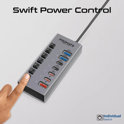 محول شبكة Promate GegaHub-10G فائق السرعة من USB-C إلى إيثرنت - سرعة 10 جيجابت متوافق مع ثاندر بولت