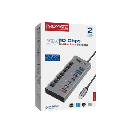 محول شبكة Promate GegaHub-10G فائق السرعة من USB-C إلى إيثرنت - سرعة 10 جيجابت متوافق مع ثاندر بولت