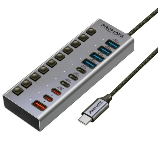 محطة عمل Promate GegaHub-5G المتكاملة (10 في 1) - شحن 100 واط، مخرج HDMI بدقة 4K وسرعة نقل 5Gbps