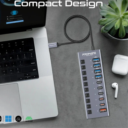 Promate GegaHub-5G 10-in-1 Professional USB-C Hub - 100W Power Delivery, 4K HDMI, and Ultra-Fast 5Gbps Data Transfer