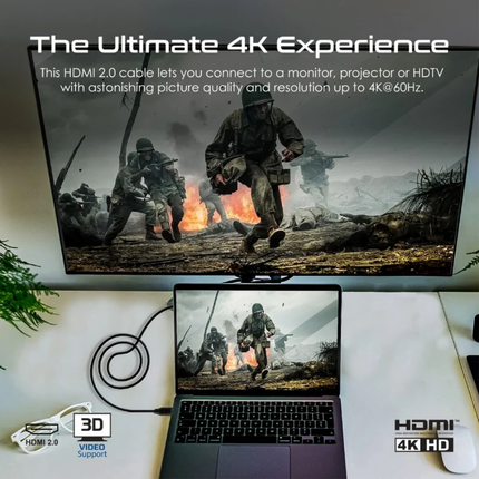 كابل Promate proLink4K60-500 عالي الوضوح HDMI 4K - تردد 60 هيرتز، رؤوس مطلية بالذهب وطول 5/10/15/20 متر