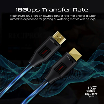 كابل Promate proLink4K60-500 عالي الوضوح HDMI 4K - تردد 60 هيرتز، رؤوس مطلية بالذهب وطول 5/10/15/20 متر
