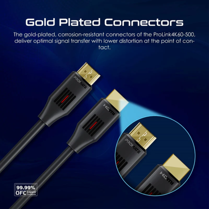 كابل Promate proLink4K60-500 عالي الوضوح HDMI 4K - تردد 60 هيرتز، رؤوس مطلية بالذهب وطول 5/10/15/20 متر