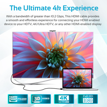 كابل Promate proLink4K1 عالي الجودة HDMI 4K - سرعة 10.2Gbps، رؤوس مطلية بالذهب (متوفر بطول 3 متر و 5 متر)