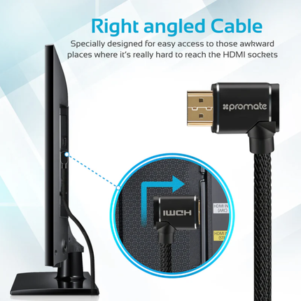 كابل Promate proLink4K1 عالي الجودة HDMI 4K - سرعة 10.2Gbps، رؤوس مطلية بالذهب (متوفر بطول 3 متر و 5 متر)