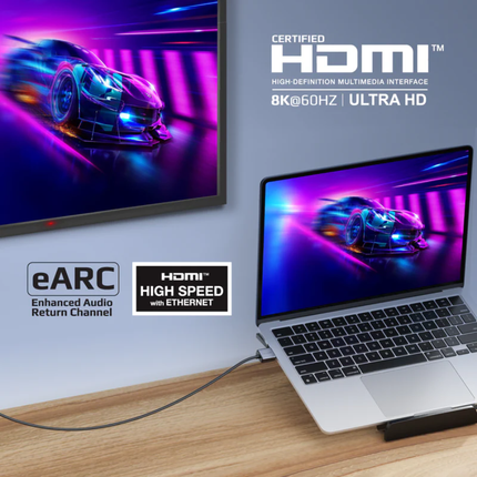 Promate PrimeLink8K Ultra-High-Speed HDMI 2.1 Cable - 8K@60Hz, 48Gbps Bandwidth, Dynamic HDR & eARC (1.5m & 3m Options)