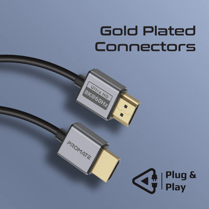 Promate PrimeLink8K Ultra-High-Speed HDMI 2.1 Cable - 8K@60Hz, 48Gbps Bandwidth, Dynamic HDR & eARC (1.5m & 3m Options)