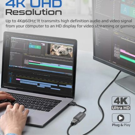 Promate MediaLink-DP Premium DisplayPort to HDMI Adapter - 4K @ 60Hz Ultra-HD Resolution, Gold-Plated Connectors, and Plug & Play Support