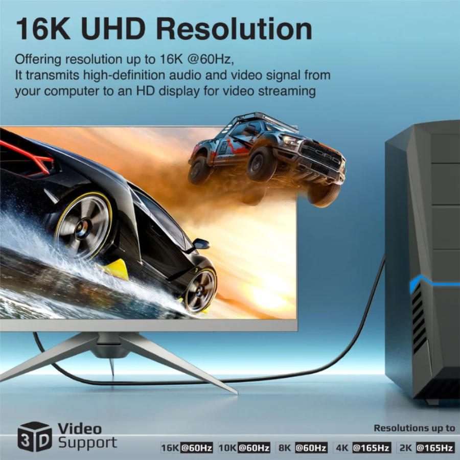 كابل Promate dpLink-16K فائق السرعة DisplayPort 2.1 - دقة 16K@60Hz، سرعة 80Gbps ورؤوس مطلية بالذهب كابل Promate dpLink-16K فائق السرعة DisplayPort 2.1 - دقة 16K@60Hz، سرعة 80Gbps ورؤوس مطلية بالذهب