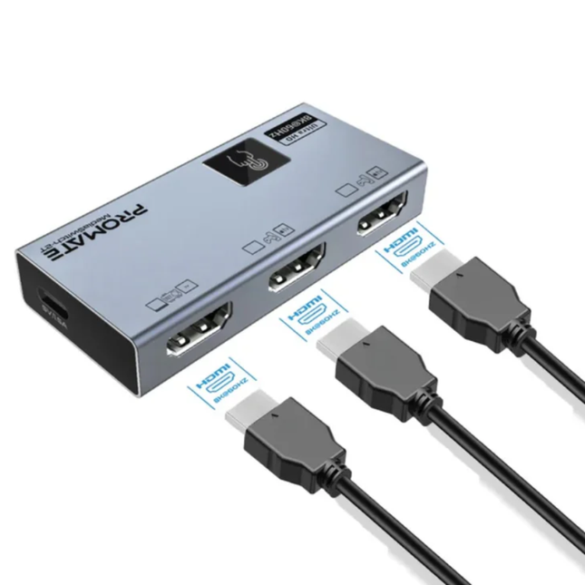 مبدل Promate MediaSwitch-2T عالي الوضوح HDMI 8K - محول ثنائي الاتجاه (2 في 1) يدعم 8K@60Hz وسرعة 48Gbps