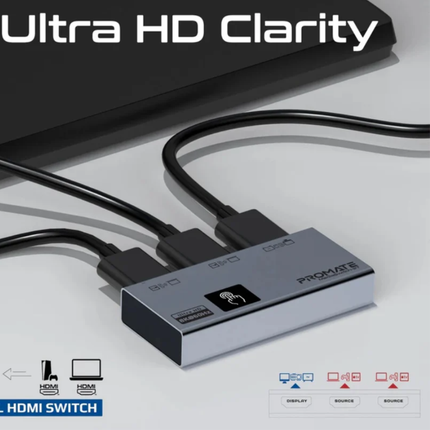 Promate MediaSwitch-2T Ultra-HD 8K HDMI Switch - 2-In-1 Bi-Directional Switcher, 8K@60Hz, 4K@120Hz, and 48Gbps Bandwidth