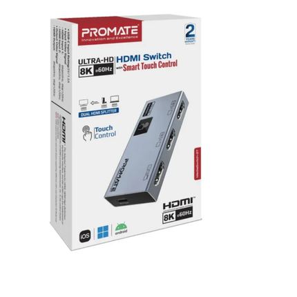 Promate MediaSwitch-2T Ultra-HD 8K HDMI Switch - 2-In-1 Bi-Directional Switcher, 8K@60Hz, 4K@120Hz, and 48Gbps Bandwidth