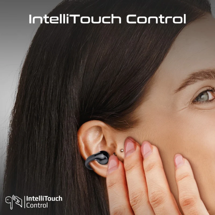سماعات Promate AirClip اللاسلكية بنظام الأذن المفتوحة - تقنية OWS، ثبات AudioFit، وبطارية تدوم حتى 28 ساعة (باللون الأسود)