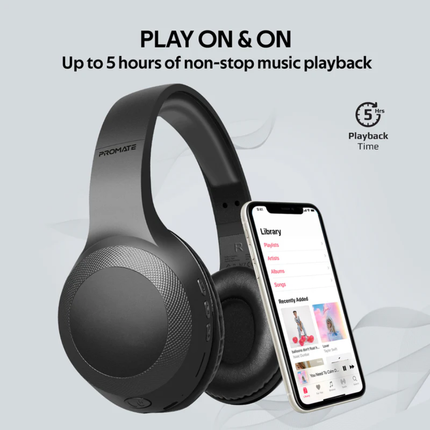 Promate Laboca High-Definition Wireless Headphones - Deep Bass, Bluetooth 5.0, MicroSD Playback, and Built-in Mic