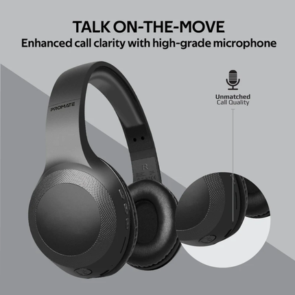 Promate Laboca High-Definition Wireless Headphones - Deep Bass, Bluetooth 5.0, MicroSD Playback, and Built-in Mic