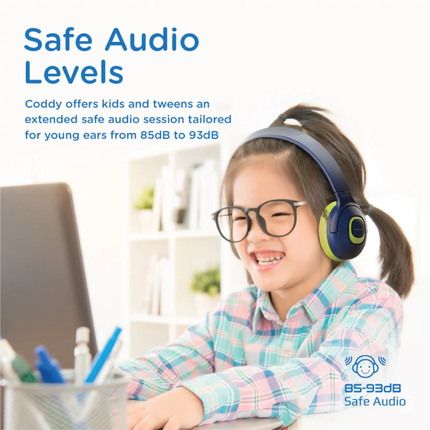 Promate Coddy Kids Wireless & Wired Headphones - Safe Volume Limiter (85dB/93dB), Audio Share Port, and 20-Hour Playtime