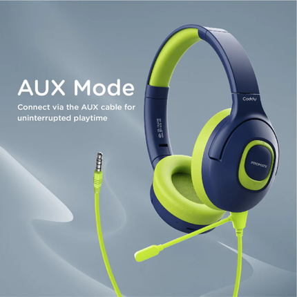 Promate Coddy Kids Wireless & Wired Headphones - Safe Volume Limiter (85dB/93dB), Audio Share Port, and 20-Hour Playtime