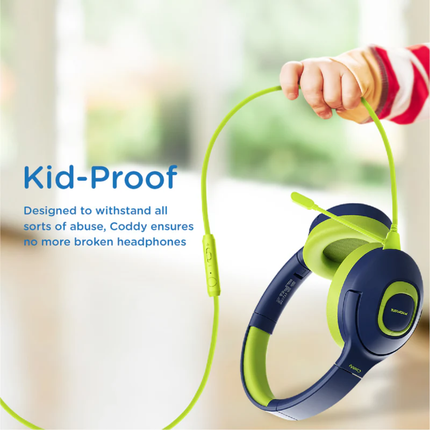 Promate Coddy Kids Wireless & Wired Headphones - Safe Volume Limiter (85dB/93dB), Audio Share Port, and 20-Hour Playtime