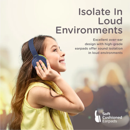 Promate Coddy Kids Wireless & Wired Headphones - Safe Volume Limiter (85dB/93dB), Audio Share Port, and 20-Hour Playtime