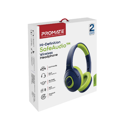 Promate Coddy Kids Wireless & Wired Headphones - Safe Volume Limiter (85dB/93dB), Audio Share Port, and 20-Hour Playtime