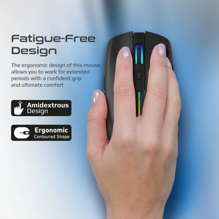 Promate Kitt Rechargeable Wireless Mouse - Vibrant LED Backlight, 500mAh Battery, 6 Functional Buttons, and Adjustable DPI