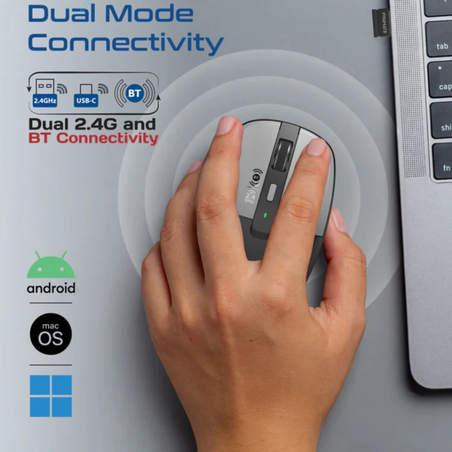 ماوس Promate Flixi لاسلكية ثلاثية الوضعيات - بلوتوث 5.1، مستقبل مزدوج (USB-A و USB-C)، نقرات صامتة وإضاءة LED بـ 7 ألوان ماوس Promate Flixi لاسلكية ثلاثية الوضعيات - بلوتوث 5.1، مستقبل مزدوج (USB-A و USB-C)، نقرات صامتة وإضاءة LED بـ 7 ألوان