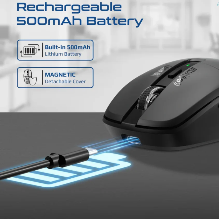 ماوس Promate Flixi لاسلكية ثلاثية الوضعيات - بلوتوث 5.1، مستقبل مزدوج (USB-A و USB-C)، نقرات صامتة وإضاءة LED بـ 7 ألوان ماوس Promate Flixi لاسلكية ثلاثية الوضعيات - بلوتوث 5.1، مستقبل مزدوج (USB-A و USB-C)، نقرات صامتة وإضاءة LED بـ 7 ألوان