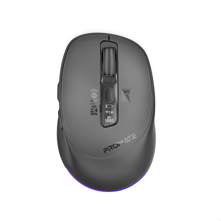 ماوس Promate Blix-3M لاسلكية متعددة الأوضاع - بلوتوث 5.0 وتردد 2.4 جيجاهرتز، 5 أزرار دقيقة، ونقرات صامتة ماوس Promate Blix-3M لاسلكية متعددة الأوضاع - بلوتوث 5.0 وتردد 2.4 جيجاهرتز، 5 أزرار دقيقة، ونقرات صامتة