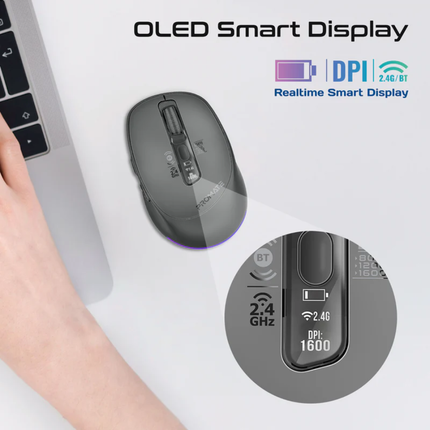 Promate Blix-3M Multi-Mode Wireless Mouse - Bluetooth 5.0 & 2.4GHz, 5-Button Precision, Silent Clicks, and 1600 DPI High-Accuracy