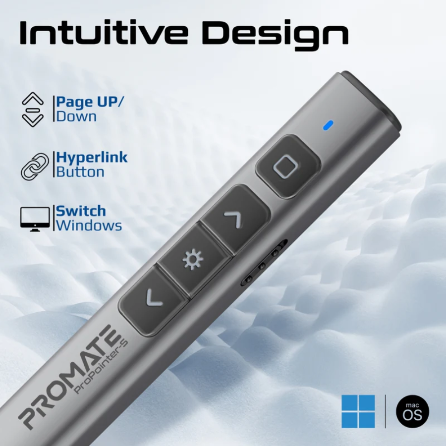 Promate ProPointer-S Professional Wireless Presenter - Red Laser Pointer, 20m Range, Hyperlink Control, and Plug-and-Play Nano Receiver Promate ProPointer-S Professional Wireless Presenter - Red Laser Pointer, 20m Range, Hyperlink Control, and Plug-and-Play Nano Receiver