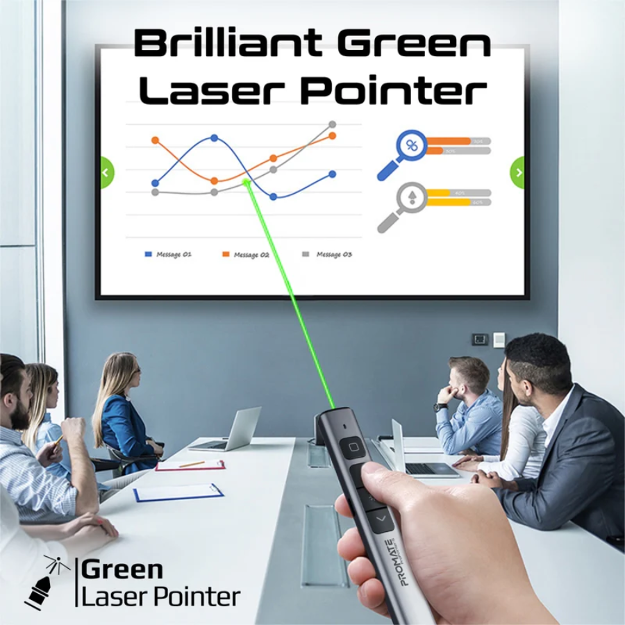 Promate ProPointer-S Professional Wireless Presenter - Red Laser Pointer, 20m Range, Hyperlink Control, and Plug-and-Play Nano Receiver Promate ProPointer-S Professional Wireless Presenter - Red Laser Pointer, 20m Range, Hyperlink Control, and Plug-and-Play Nano Receiver