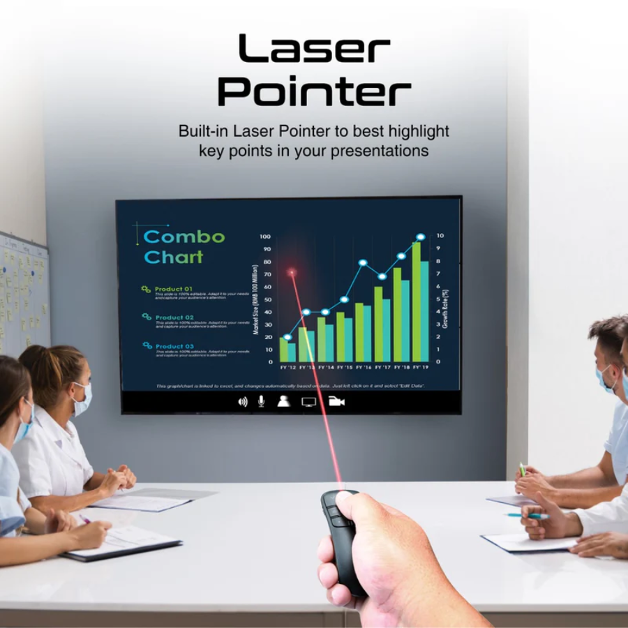 ريموت عرض لاسلكي Promate ProPointer - مؤشر ليزر أحمر، مدى 15 متراً، وتحكم بديهي للشرائح (PowerPoint) ريموت عرض لاسلكي Promate ProPointer - مؤشر ليزر أحمر، مدى 15 متراً، وتحكم بديهي للشرائح (PowerPoint)