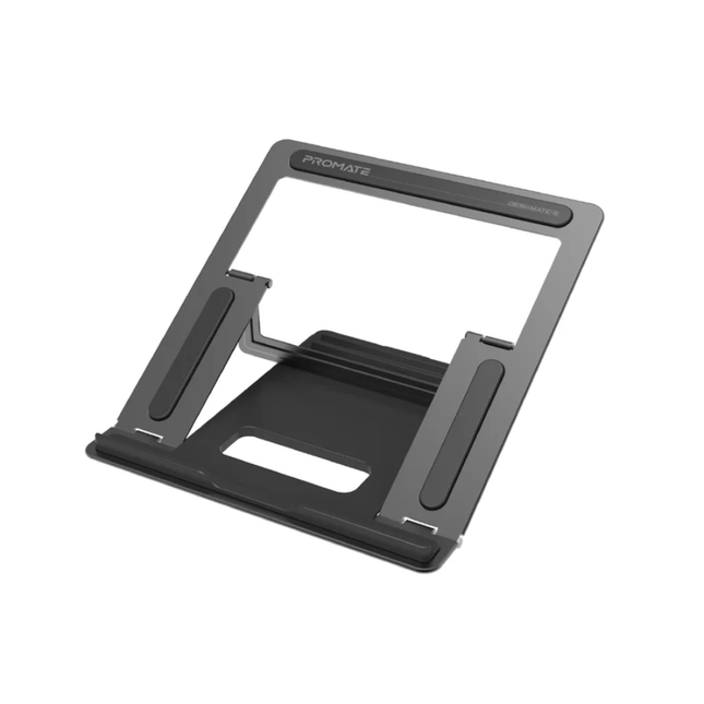 مسند لابتوب Promate DeskMate-5 المريح من الألمنيوم - ارتفاع قابل للتعديل، تصميم عازل للحرارة، وقابل للطي للأجهزة حتى 17 بوصة
