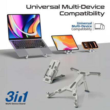 Promate Foldix Compact Multi-Level Folding Laptop Stand - Lightweight Aluminum, Anti-Slip Design, and Ergonomic Heat Dissipation (Grey)