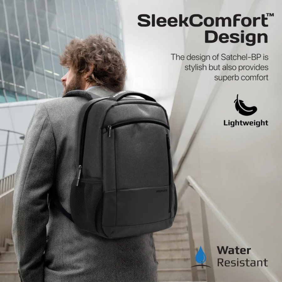 حقيبة ظهر Promate Satchel الفاخرة للابتوب - تصميم نحيف، خفيفة الوزن جداً، مقاومة للماء، وسحابات آمنة للأجهزة مقاس 15.6 بوصة حقيبة ظهر Promate Satchel الفاخرة للابتوب - تصميم نحيف، خفيفة الوزن جداً، مقاومة للماء، وسحابات آمنة للأجهزة مقاس 15.6 بوصة
